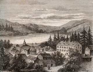 Lac de Gérardmer - Alsace Champagne Ardenne Lorraine - gravure dans «La France illustrée: géographie, histoire, administration statistique» par V.A. Malt-Brown. 1884