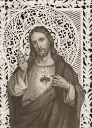 Carte en dentelle représentant le Sacré-Cœur de Jésus, XIXe siècle