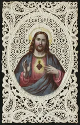 Carte en dentelle représentant le Sacré-Cœur de Jésus, 19ème siècle