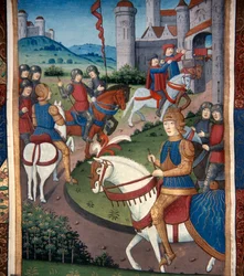 Lancelot arrivant dans un village français