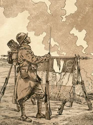 Le Bleuet. Symbole de mémoire et de solidarité en France, pour les anciens combattants et les victimes de la première guerre mondiale. Illustration de propagande française de la 1ère Guerre mondiale évoquant les victoires françaises à travers les âges. De 