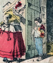 Le Père Fouettard, personnage français du père fouettard, figure légendaire du folklore punissant les enfants méchants : sa femme, La Mère Fouettard, qui livre les enfants repentis - Image d