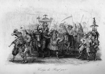 Le cortège du bœuf gras (« Le carnaval » chanson par Marc-Antoine Madeleine Desaugiers) dans « CHANS et CHANS POPULAIRES DE LA FRANCE - 1843 - H.-L. DELLOYE, éditeur, LIBRAIRIE DE GARNIER