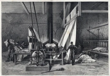 Les grandes usines - Teinture érie Boutarel à Clichy la Garenne - Le maillage des étoffes - gravure de 1869