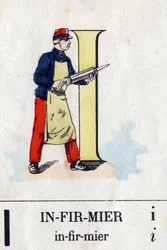 Lettre I comme infirmière. Alphabet militaire. Imagerie d