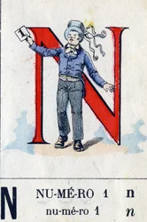 Lettre N comme numéro 1. Alphabet militaire. Imagerie d