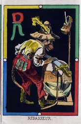 Lettre R en tant que pasteur. Alphabet des singes. Gravure sur bois. Imagerie d