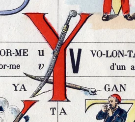 Lettre Y comme yatagan. Alphabet militaire. Imagerie d