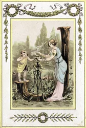 Lettre représentant une mère et sa fille, fin 19e siècle (chromolithographie)