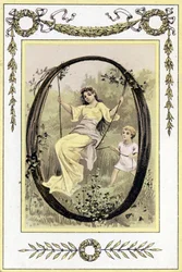 Lettre représentant une mère se balançant avec son fils, fin du XIXe siècle (chromolithographie)