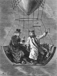 Louis-Joseph Gay-Lussac et Biot font des expériences de physique à 4 000 mètres de hauteur - dans « Album de la Science ; savants illustres ; Grandes découvertes » 1896