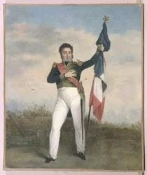 Louis-Philippe (1773-1850) portant le drapeau tricolore sur les barricades pendant la Révolution de 1830
