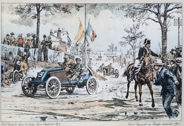 Louis Renault conduisant dans la course Paris-Madrid de 1903, vers 1903