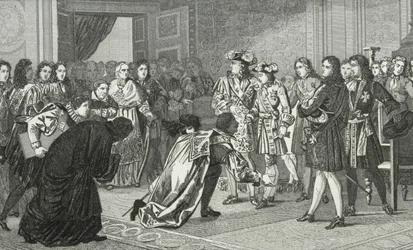 Louis XIV (1638-1715) le Roi Soleil présente son petit-fils Philippe V (1683-1746) aux envoyés espagnols, de 