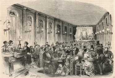 Impression lyrique du passage Jouffroy à Paris au 19ème siècle - Gravure dans « Tableau de Paris » par Edmond Texier 1852