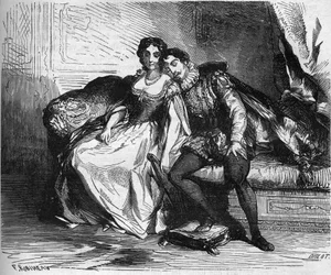 Madame de Sauve, agissant pour la reine Catherine de Médicis, séduisit le roi Henri de Navarre (1553-1610). Gravure dans « L