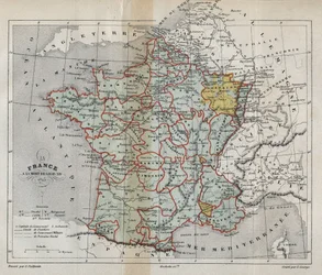 Plan de la France à la mort de Louis XIV en 1715. Gravure dans «Histoire de France» de Victor Duruy (1811-1894), 1882