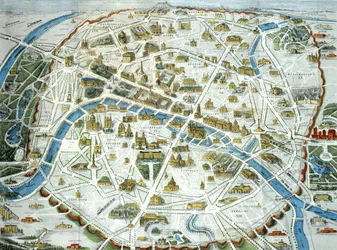 Carte de Paris représentant les monuments célèbres de la ville, 1882