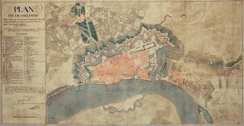 Carte des dégâts causés par le Rhin, Düsseldorf, 1799