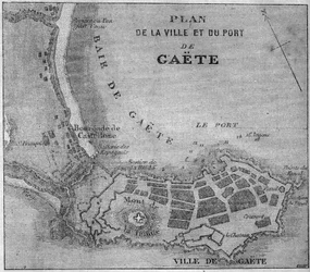Carte de la ville et du port de Gaète (Gaeta), Italie