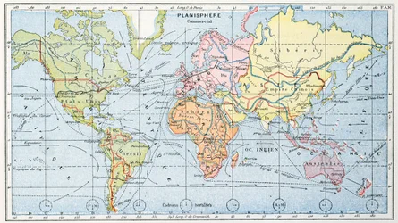 Carte des principales routes mondiales du commerce maritime, 1912