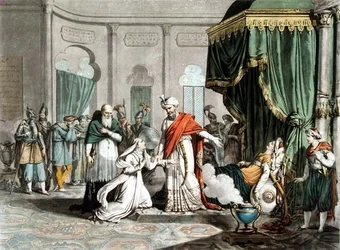 Mathilda demandant à Saladin le corps de Malek-Adhel, gravé par Pierre Michel Alix (1762-1817)