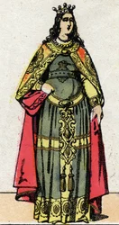 Dynastie mérovingienne : Portrait de la Reine Clotilde épouse de Dagobert III (699-715). Imagerie d