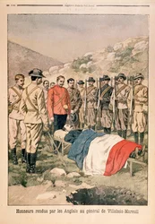 Honneurs militaires rendus au Général Georges de Villebois-Mareuil (1847-1900) par les Britanniques au cimetière de Boshof, illustration du Petit Journal, 29 avril 1900