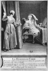Guérison miraculeuse de la paralysie et du cancer de Demoiselle Coirin, sur la tombe du diacre François de Paris au cimetière paroissial Saint-Médard à Paris, illustration de La vérité des miracles de M