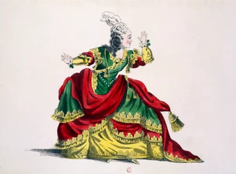 Mlle Sainval en Zénobie dans Zénobie et Rhadamisthe, fac-similé par Guillaumot fils (gravure à la main)