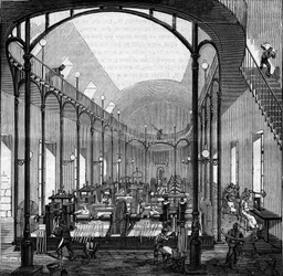Fabrication de la monnaie : laminage et découpe. Gravure dans «Le Monde Illustré», n° 145 du 21 janvier 1860.