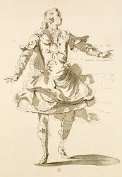 Monsieur Jeliotte en Pygmalion, dans Pygmalion, un livret de Lamotte, composé par Jean-Philippe Rameau (1683-1764) 1748 (gravure en couleur)