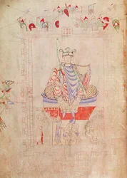 Ms. 1215 t.3 fol.13v Roi David en majesté au centre de Jérusalem, 1109