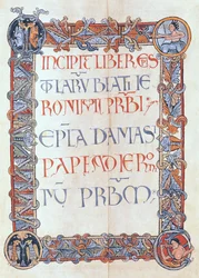 Ms 154 fol.3 Page de texte avec une bordure fleurie, des lettres de Saint Jérôme
