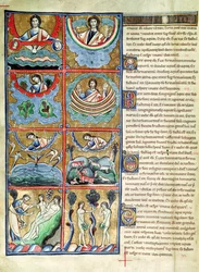 Ms 1 f.4v La création du monde, de la Bible de Souvigny