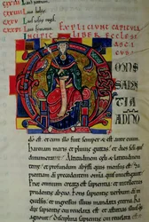 Ms 2 fol.8 Initiale historiée O représentant une figure de la Sagesse, de la Bible de Saint-Bénigne