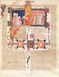 Ms 371 f.1 Jean André présentant son œuvre au pape Clément V (vers 1260-1314)