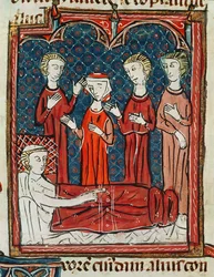 Ms 372 fol.165v Un homme dans son lit de malade, des Décrets de Gratien