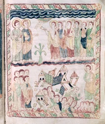 Ms 386 fol.25r Anges avec trompettes et la terre tremblante, de l