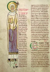 Initiale historiée I représentant Saint Richrudius, de Recueil de Vie des Saints