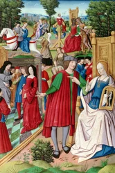 Ms Fr 225 f.120 Louis XII (1462-1515) conversant avec Anne de Bretagne (1496-1533) illustration de Remèdes de l