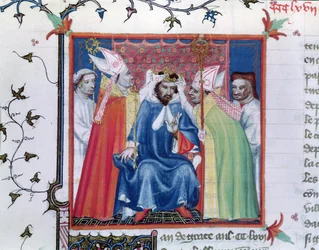 Ms. Fr. 2608 fol.335v Couronnement de Philippe III (1245-85), des Grandes Chroniques de France, vers 1400
