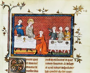Saint Louis nourrissant les pauvres, de la Vie et Miracles de Saint Louis, c.1330-40