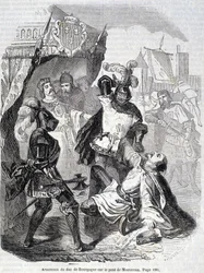 Assassinat du duc de Bourgogne, Jean sans Peur, sur le pont de Montereau en 1419 - dans «Histoire de France» de L.-P. Anquetil