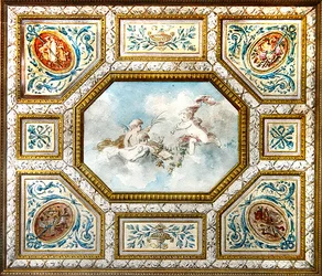 Plafond de la salle de musique avec des putti jouant des instruments (aquarelle et gouache sur papier)