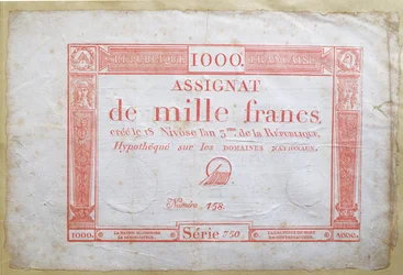 Billet de banque de mille francs, 1795 (encre sur papier)