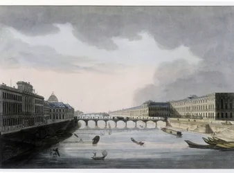 Vue optique de Paris : le Pont des Arts vers 1810, ville de Paris.