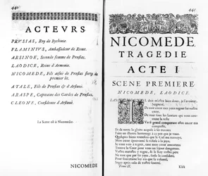 Page du premier acte de Nicomède par Pierre Corneille (1606-84)