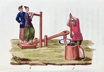Fabrication de papier à partir de bambou, de La Chine en Miniatures par M. Breton, publié à Paris, 1811