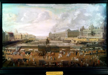 Paris, vue du Pont-Neuf, du palais du Louvre et du Collège des Quatre-Nations vers 1680